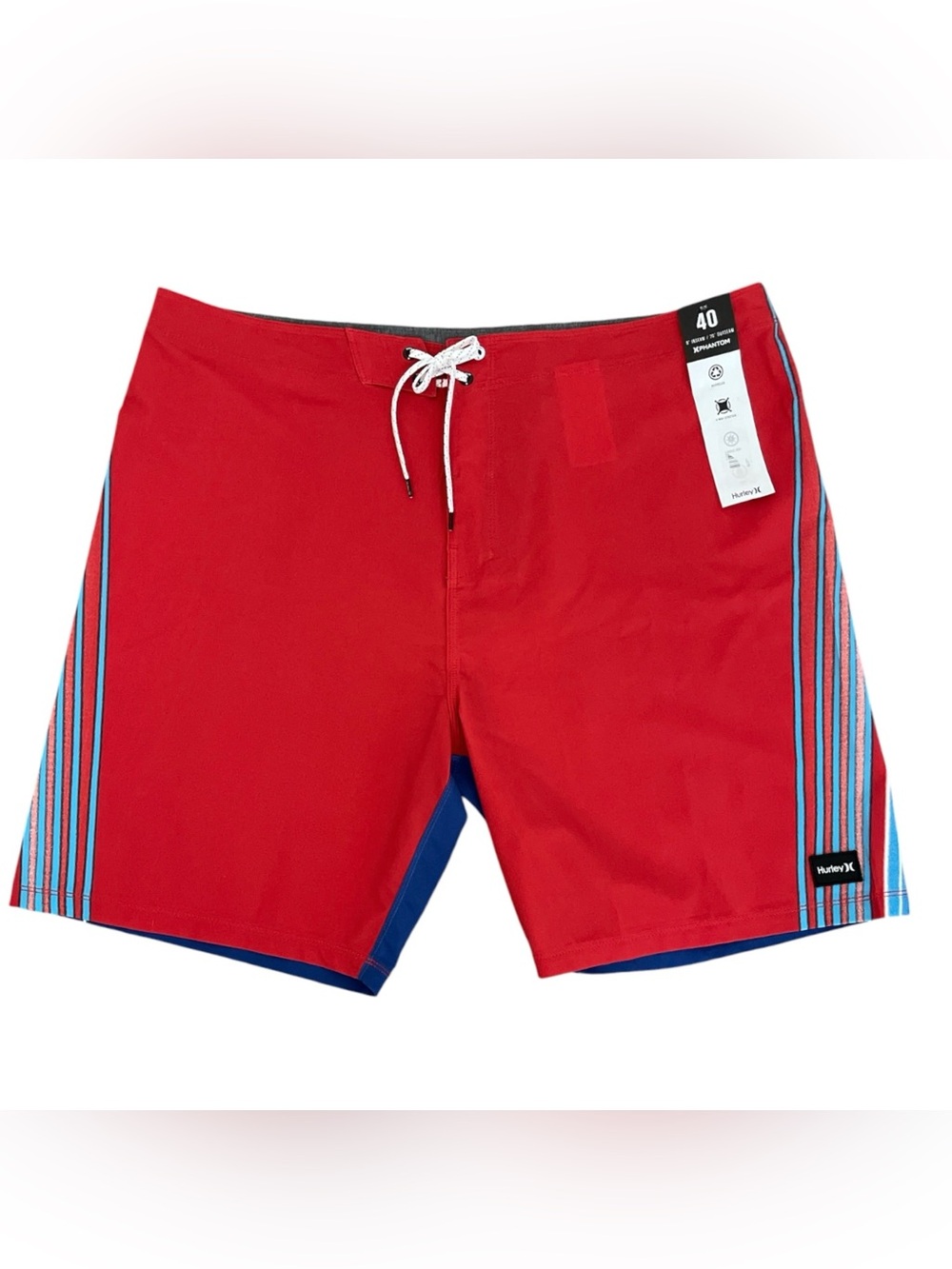 NWT Hurley Phantom 20” Board Shorts Men's 40 Red Blue Striped Swim Trunks